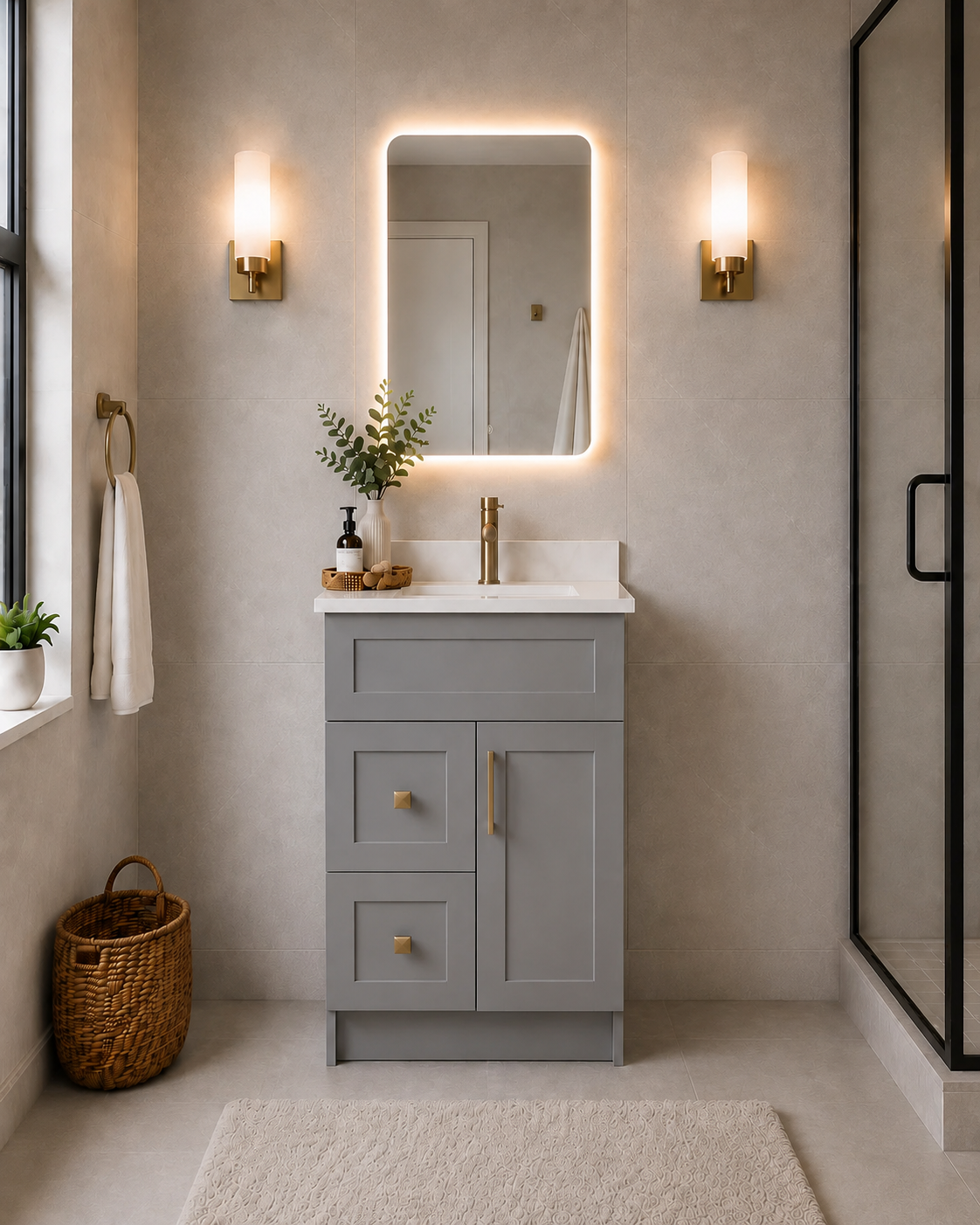 24" SOLID WOOD VANITY WITH DRAWERS - SOLID COLOURS