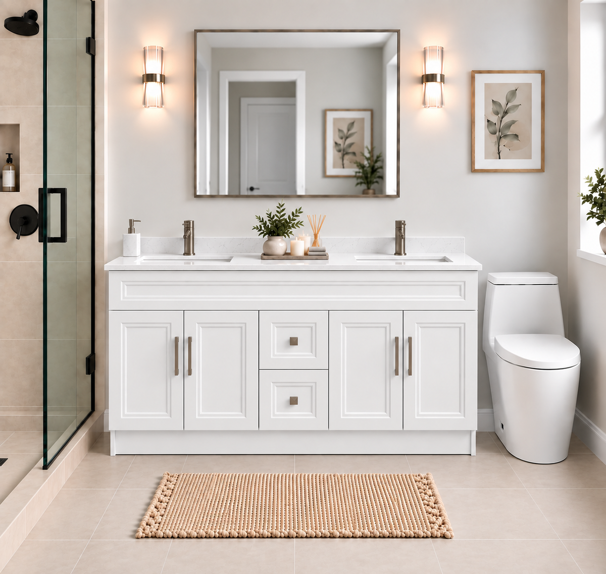60" DOUBLE SINK MDF VANITY - 2 DRAWERS