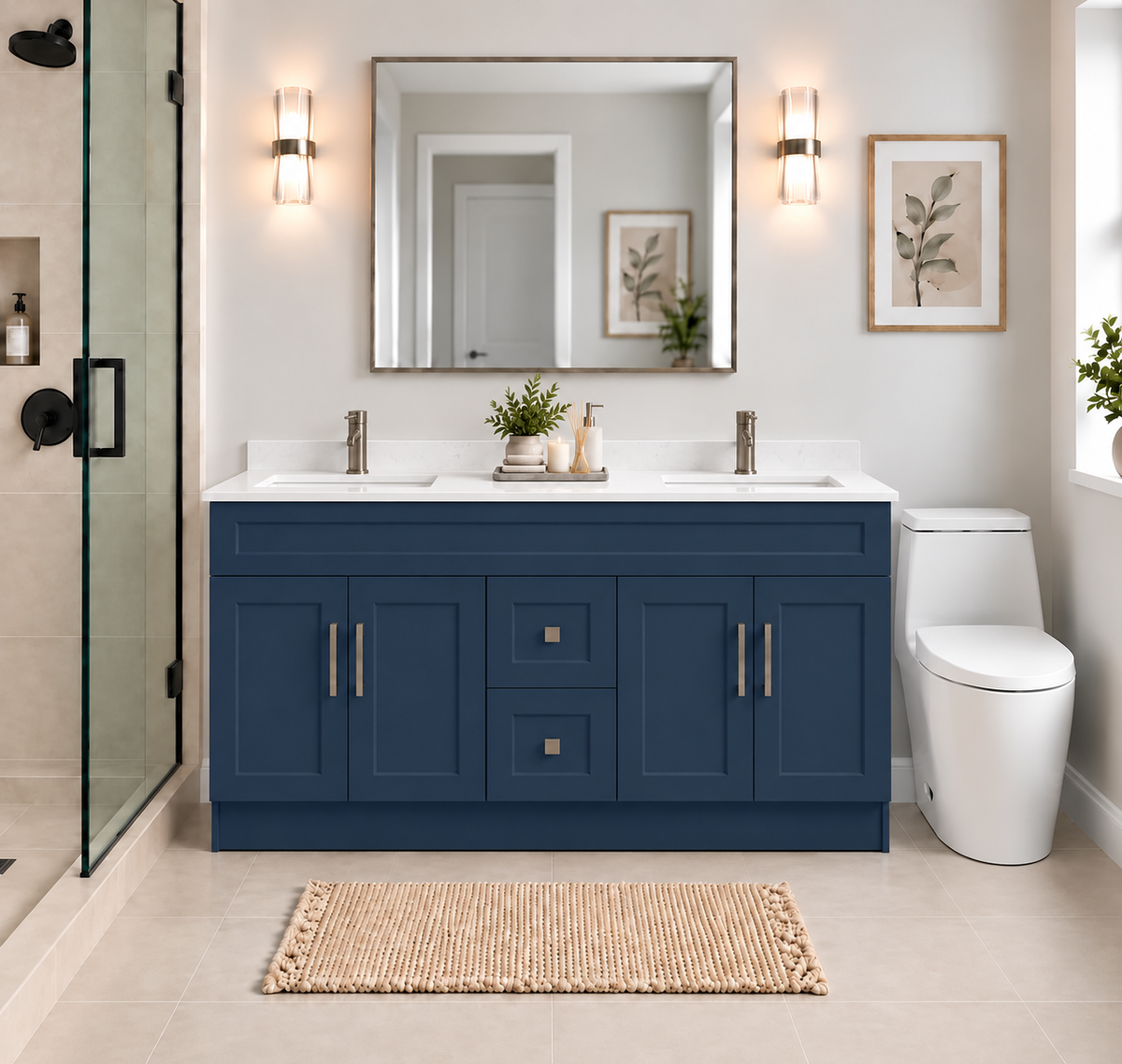 60" DOUBLE SINK MDF VANITY - 2 DRAWERS