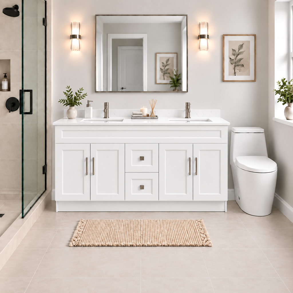 60" DOUBLE SINK MDF VANITY - 2 DRAWERS