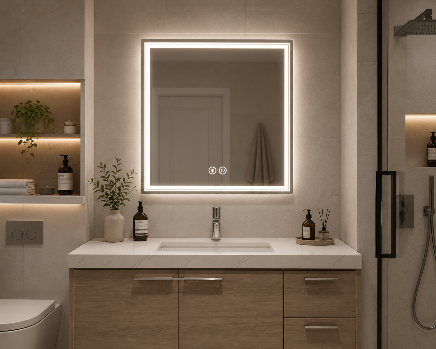 LED ANTIFOG MIRROR - FRAMELESS 36" X 36"