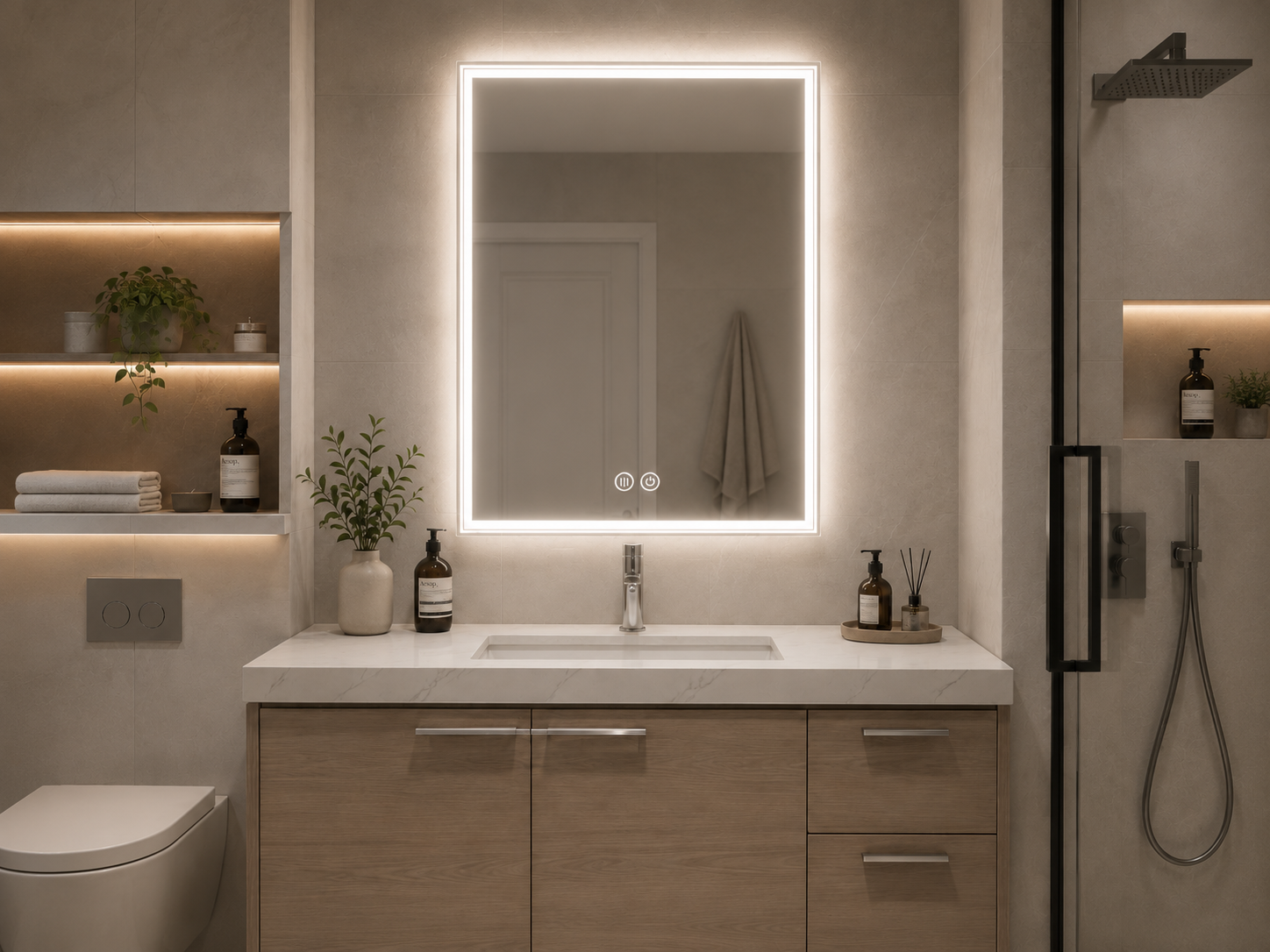LED ANTIFOG MIRROR - FRAMELESS 36" X 45"