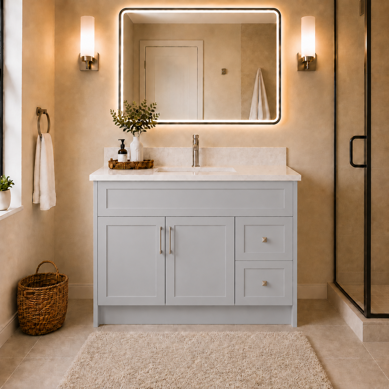 42" MDF VANITY - 2 DRAWERS