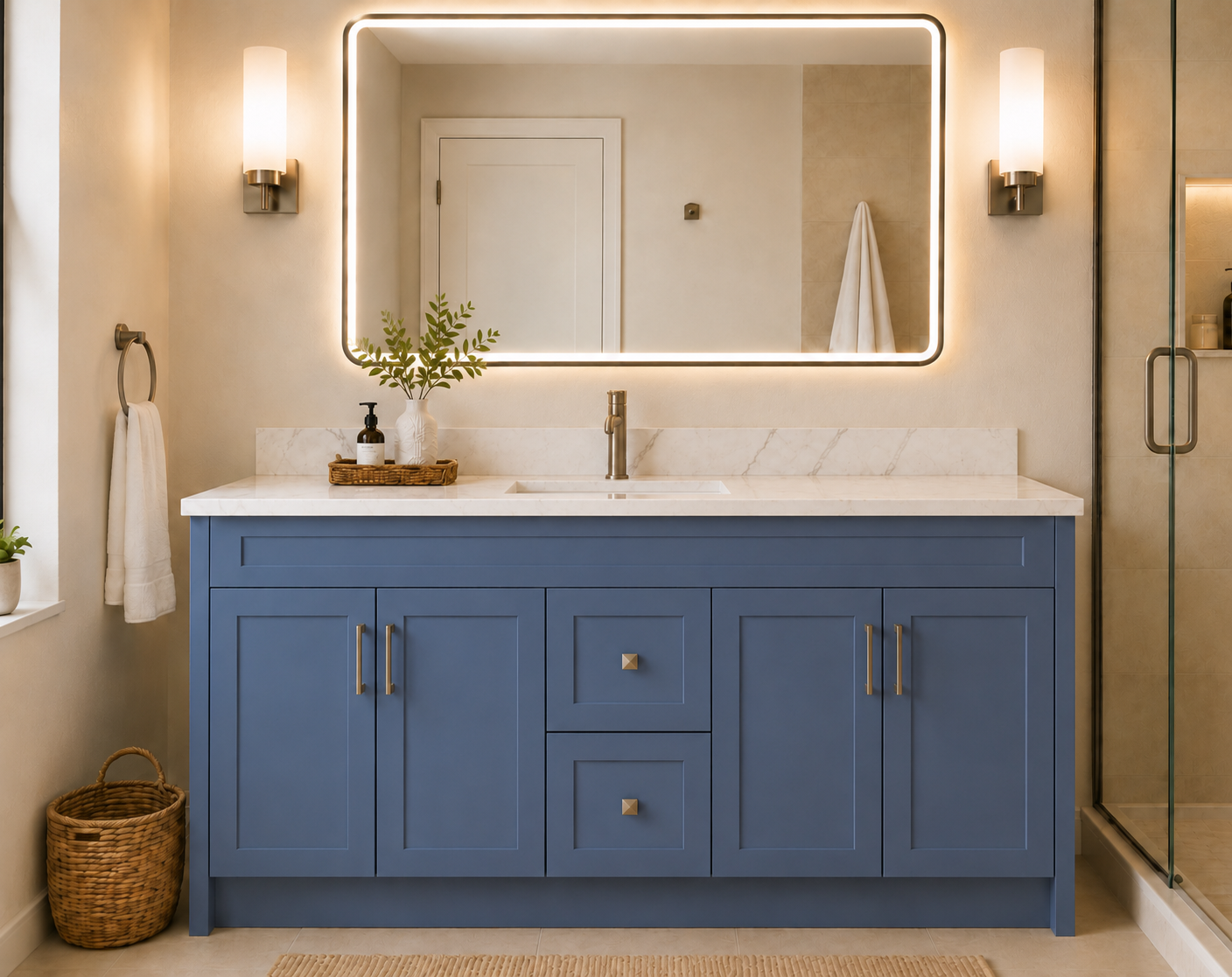 60" DOUBLE SINK MDF VANITY - 2 DRAWERS
