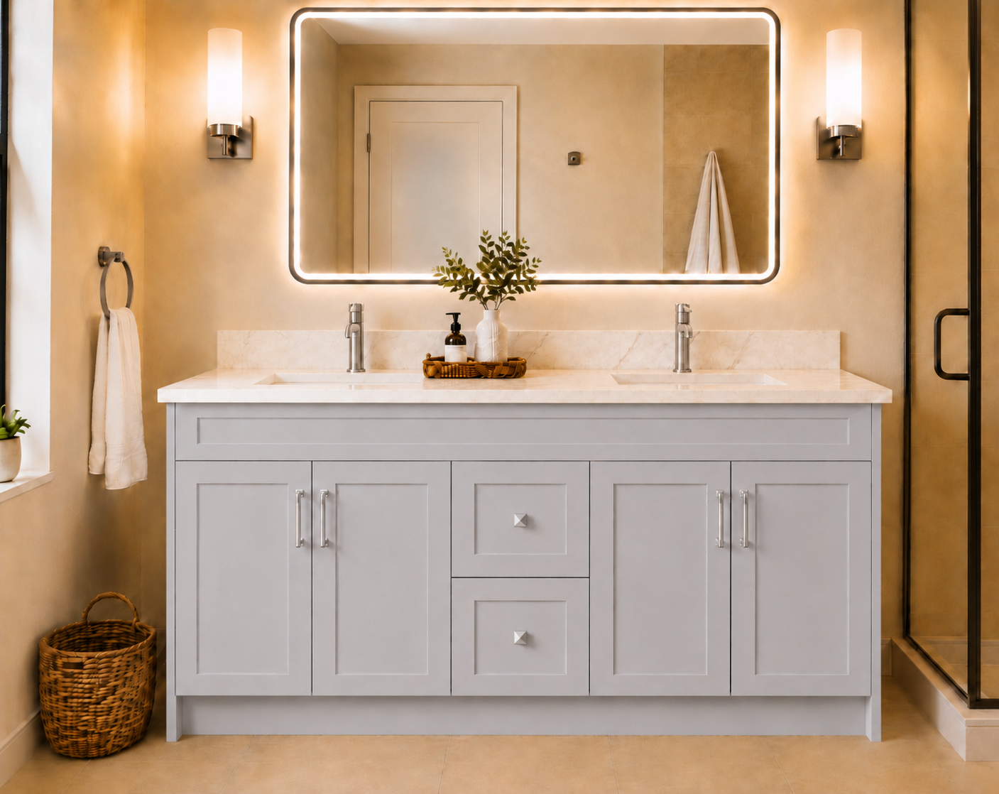 60" DOUBLE SINK MDF VANITY - 2 DRAWERS