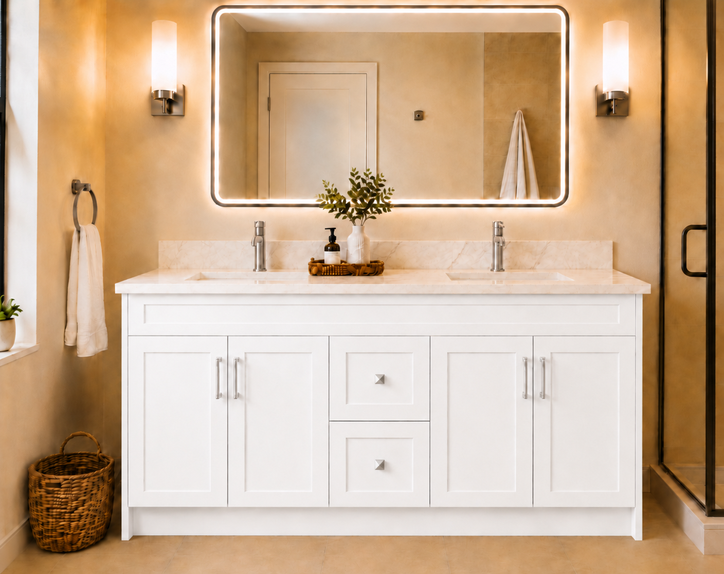 60" DOUBLE SINK MDF VANITY - 2 DRAWERS