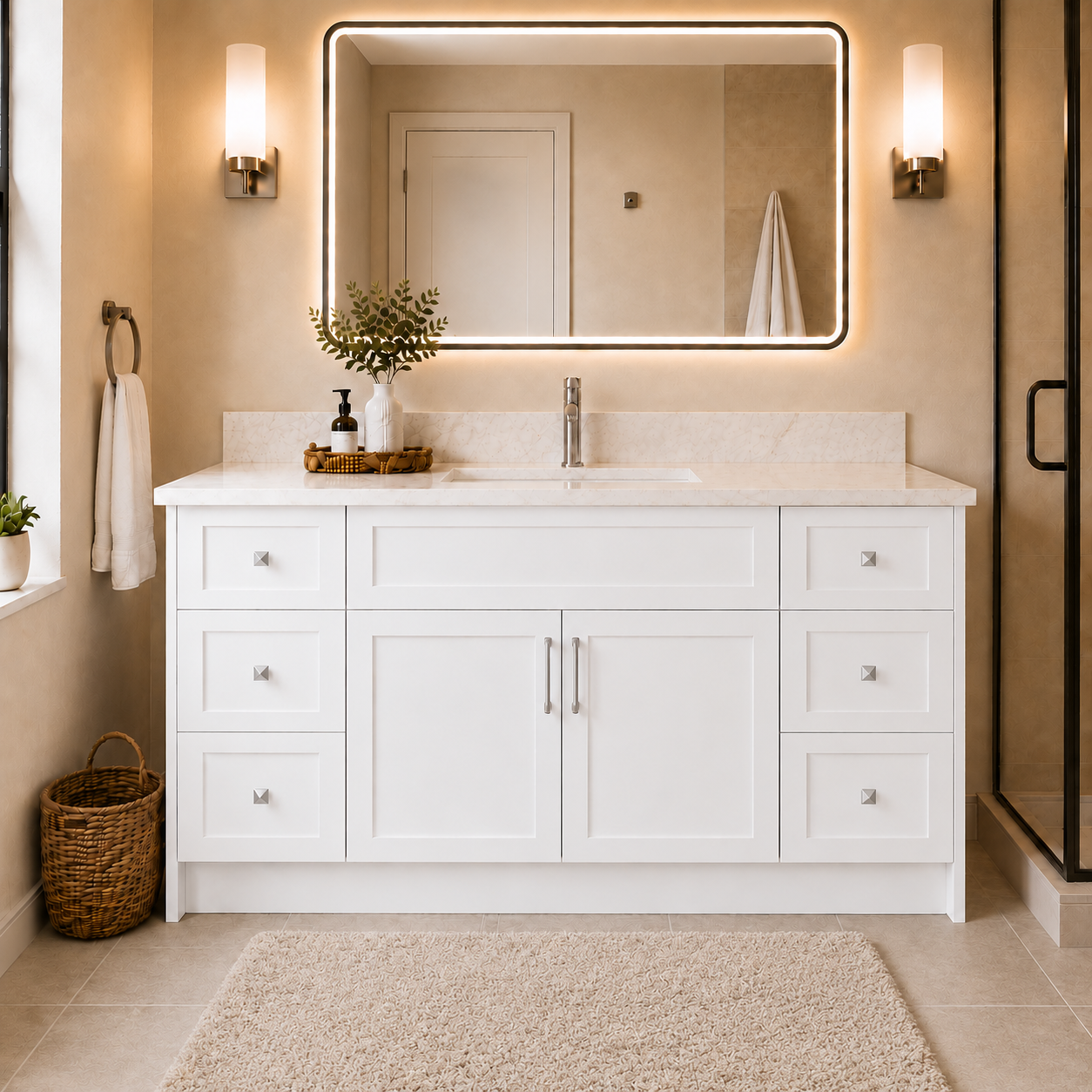 60" SINGLE SINK MDF VANITY - 4 DRAWERS