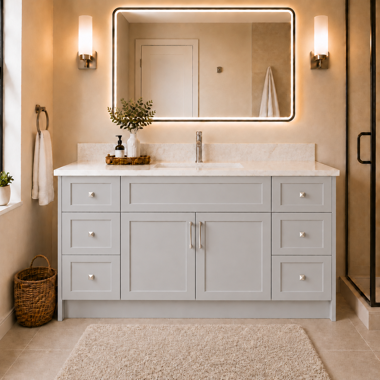 60" SINGLE SINK MDF VANITY - 4 DRAWERS