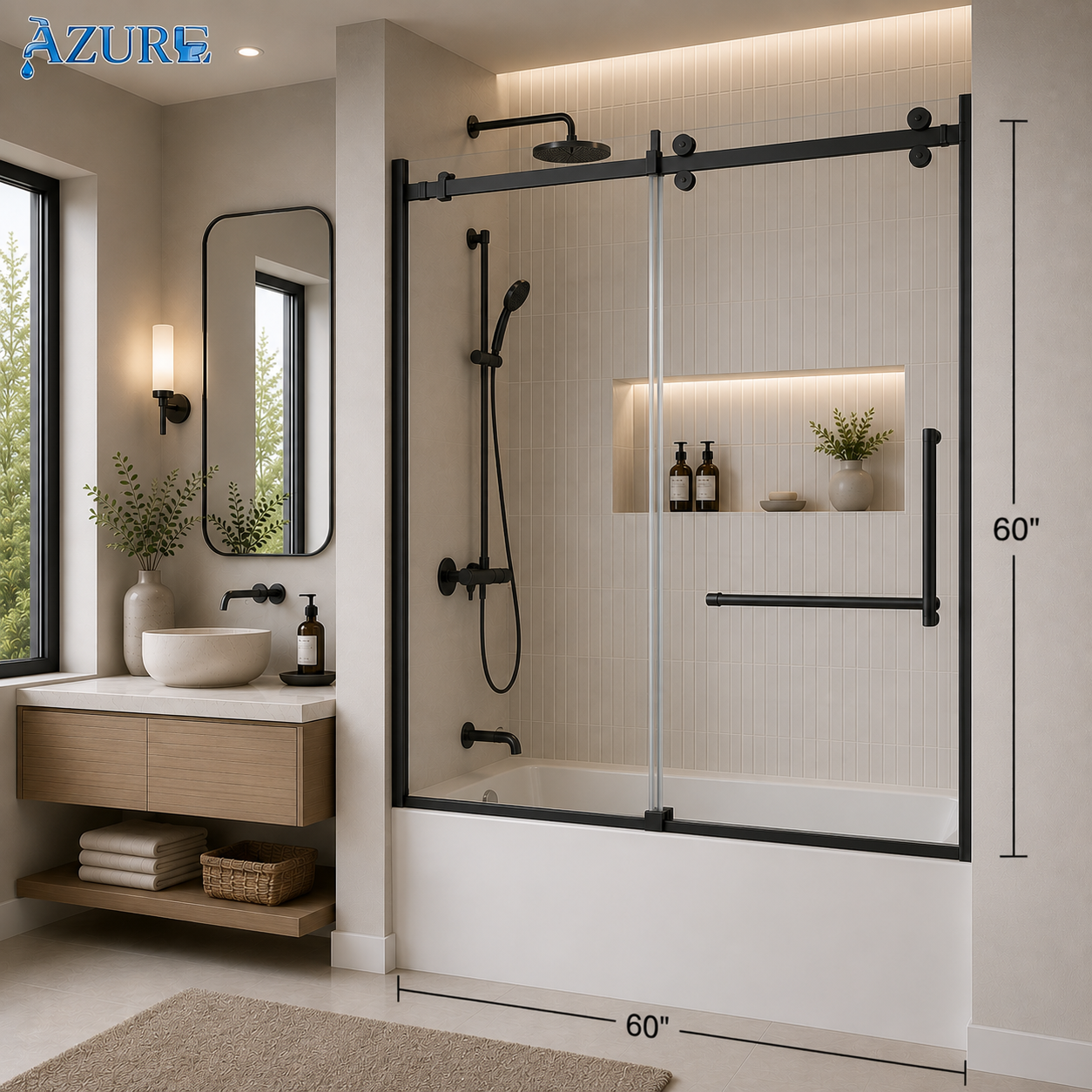 FRAMELESS SHOWER GLASS DOOR 60" X 60"