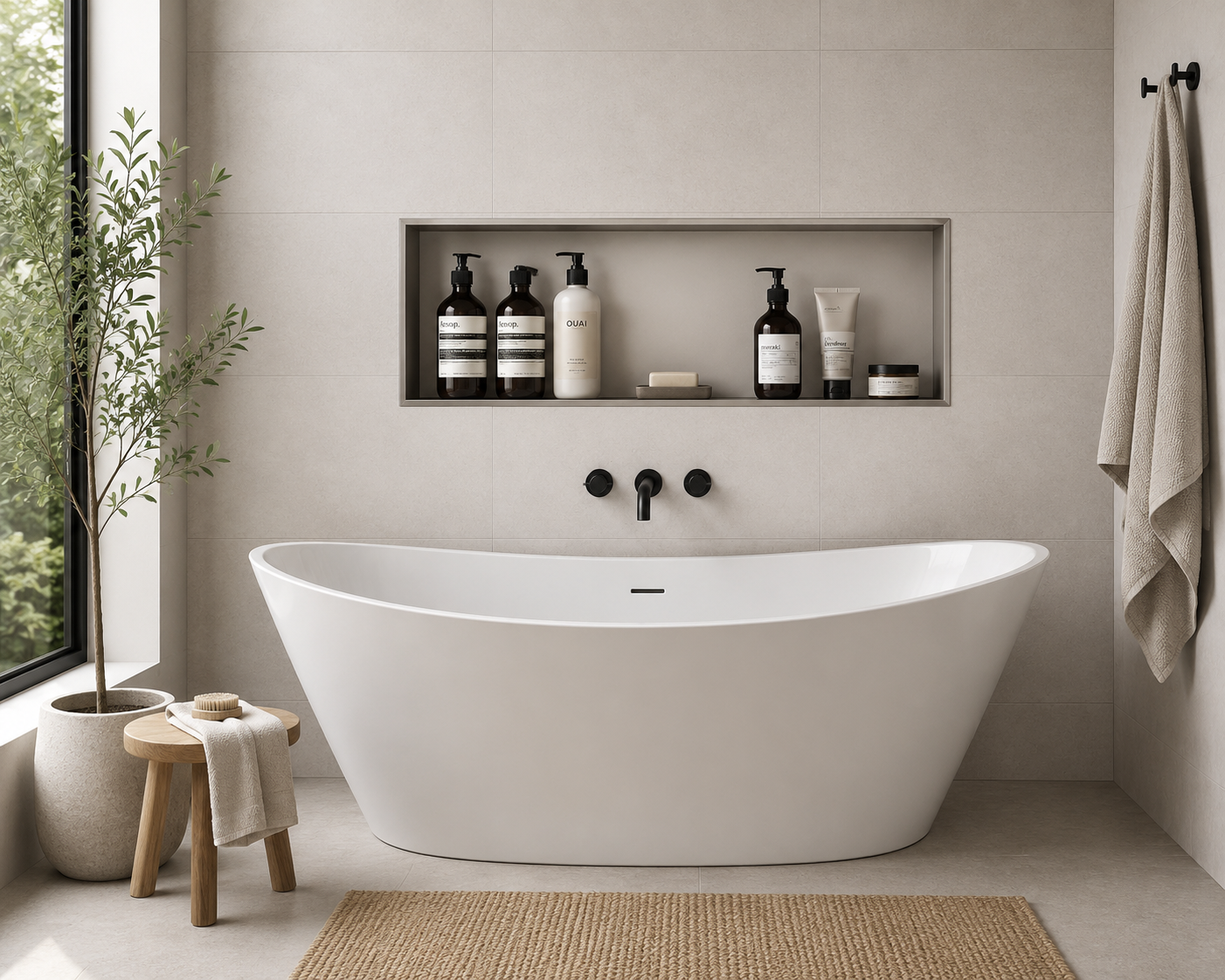 WHITE FREESTANDING BOAT TUB 60"/67"