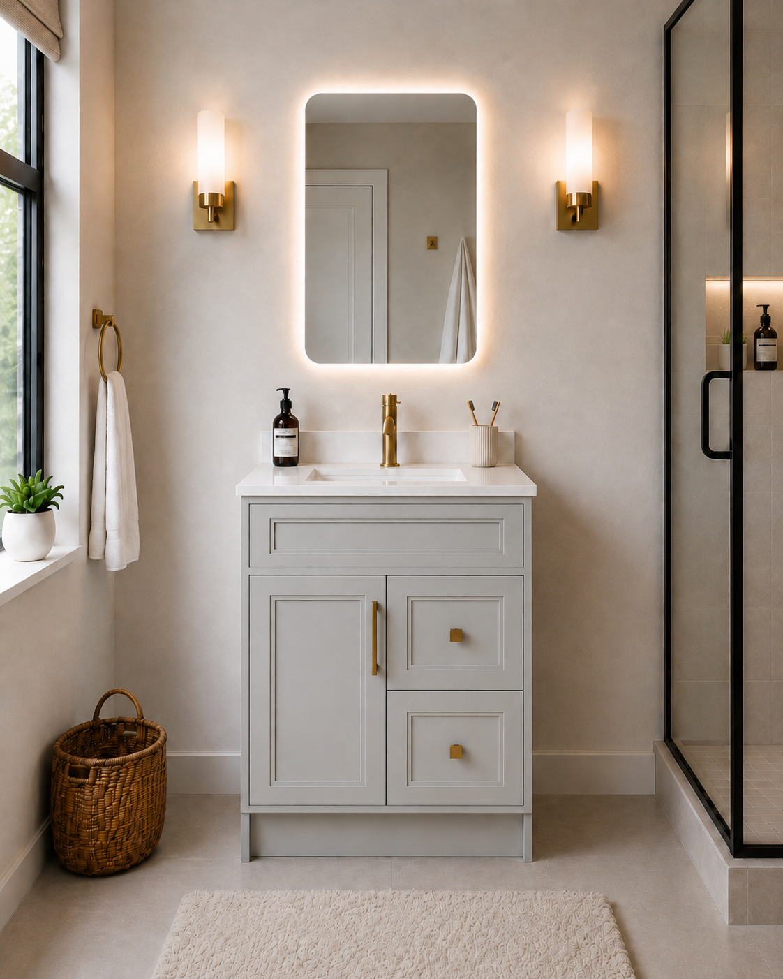 30" SOLID WOOD VANITY - DRAWERS - SOLID COLOURS