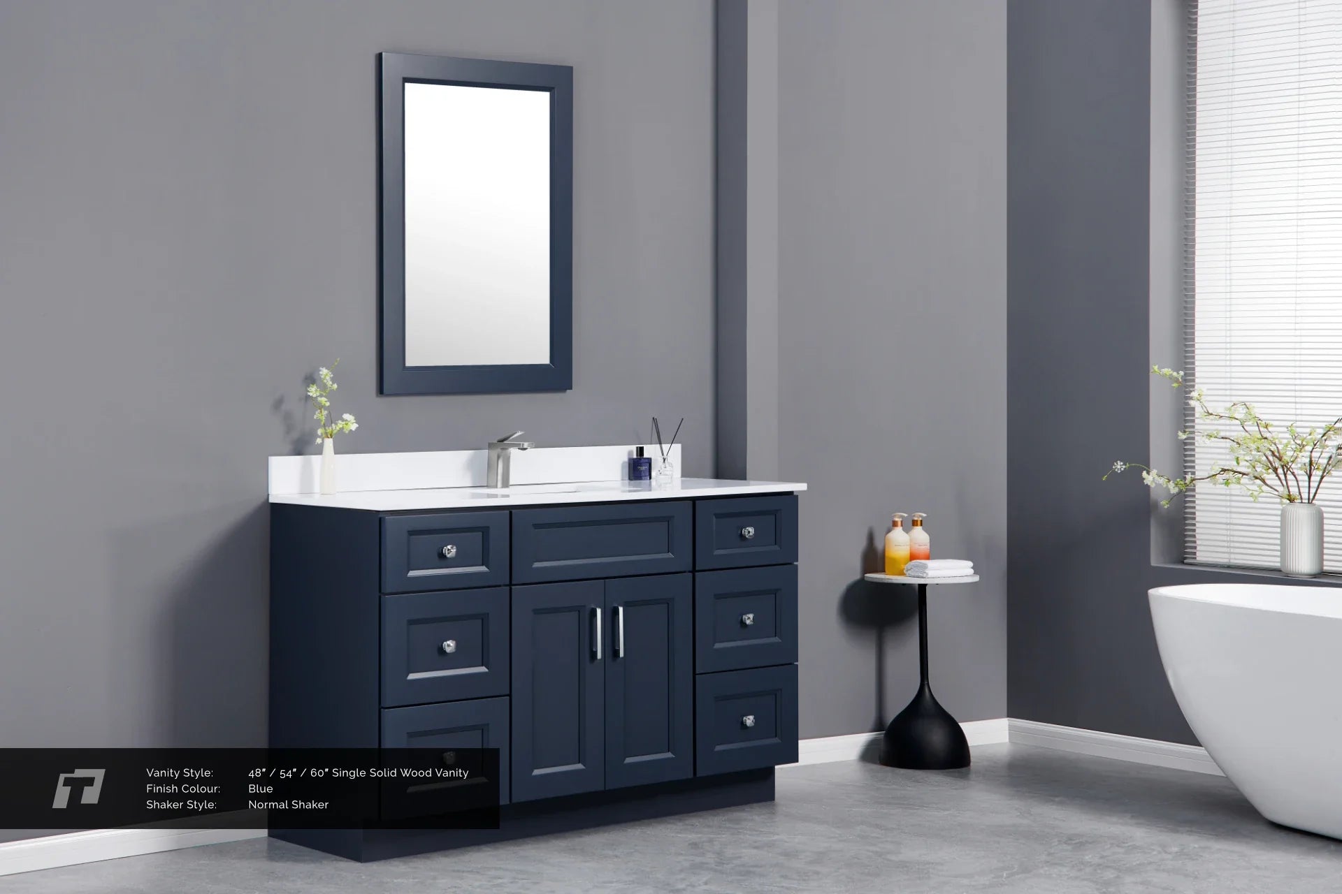 48″ / 54″ / 60″ Solid Wood Vanity - 6 Drawers & 2 Doors