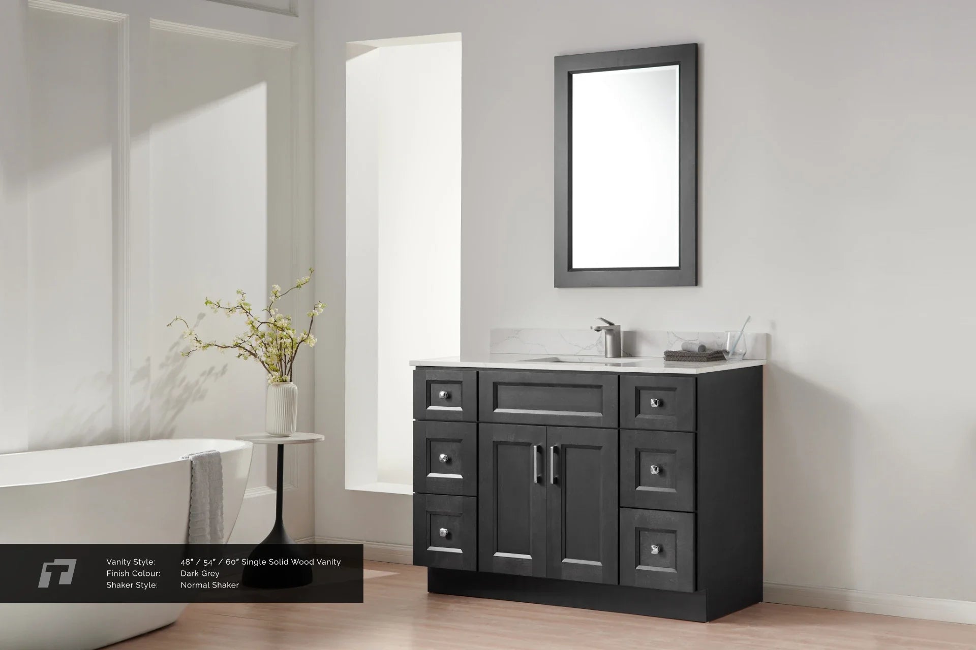 48″ / 54″ / 60″ Solid Wood Vanity - 6 Drawers & 2 Doors