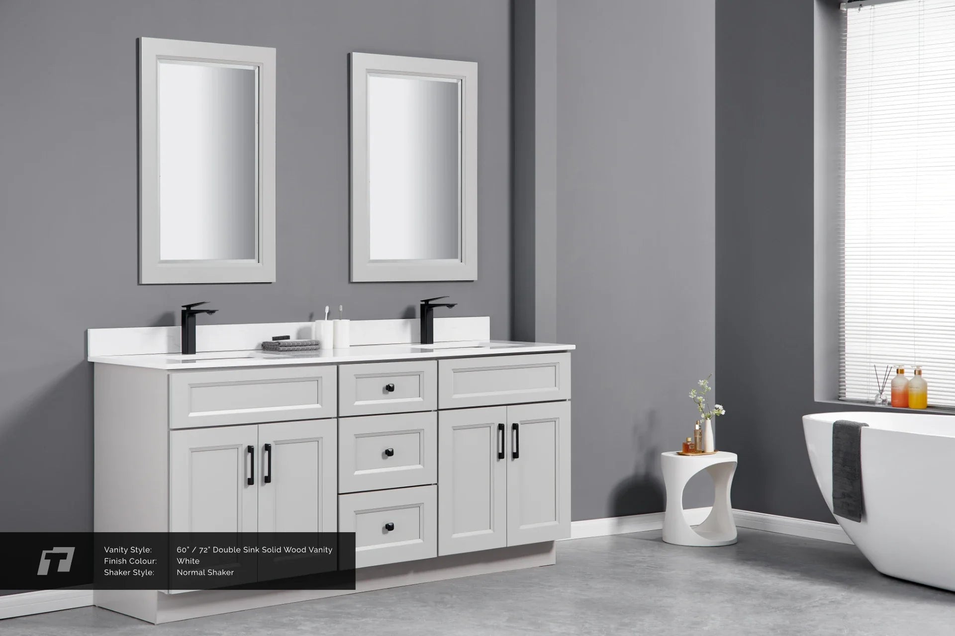 60” / 72” Solid Wood Vanity - 3 Drawers & 2 Doors