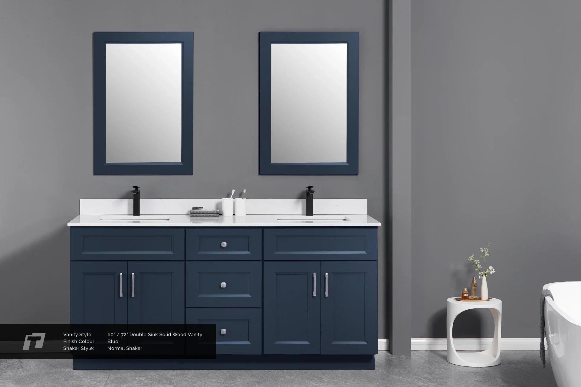 60” / 72” Solid Wood Vanity - 3 Drawers & 2 Doors