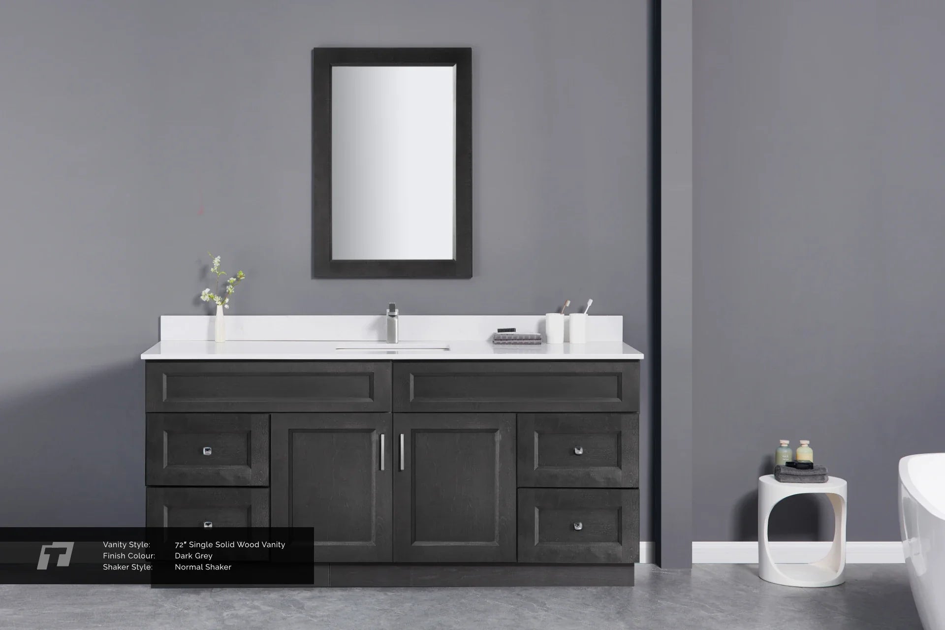 72” Solid Wood Vanity - 4 Drawers