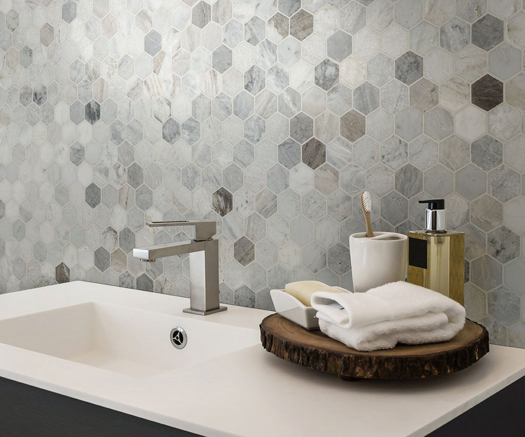 CARRARA WHITE HONED 2" HEXAGON