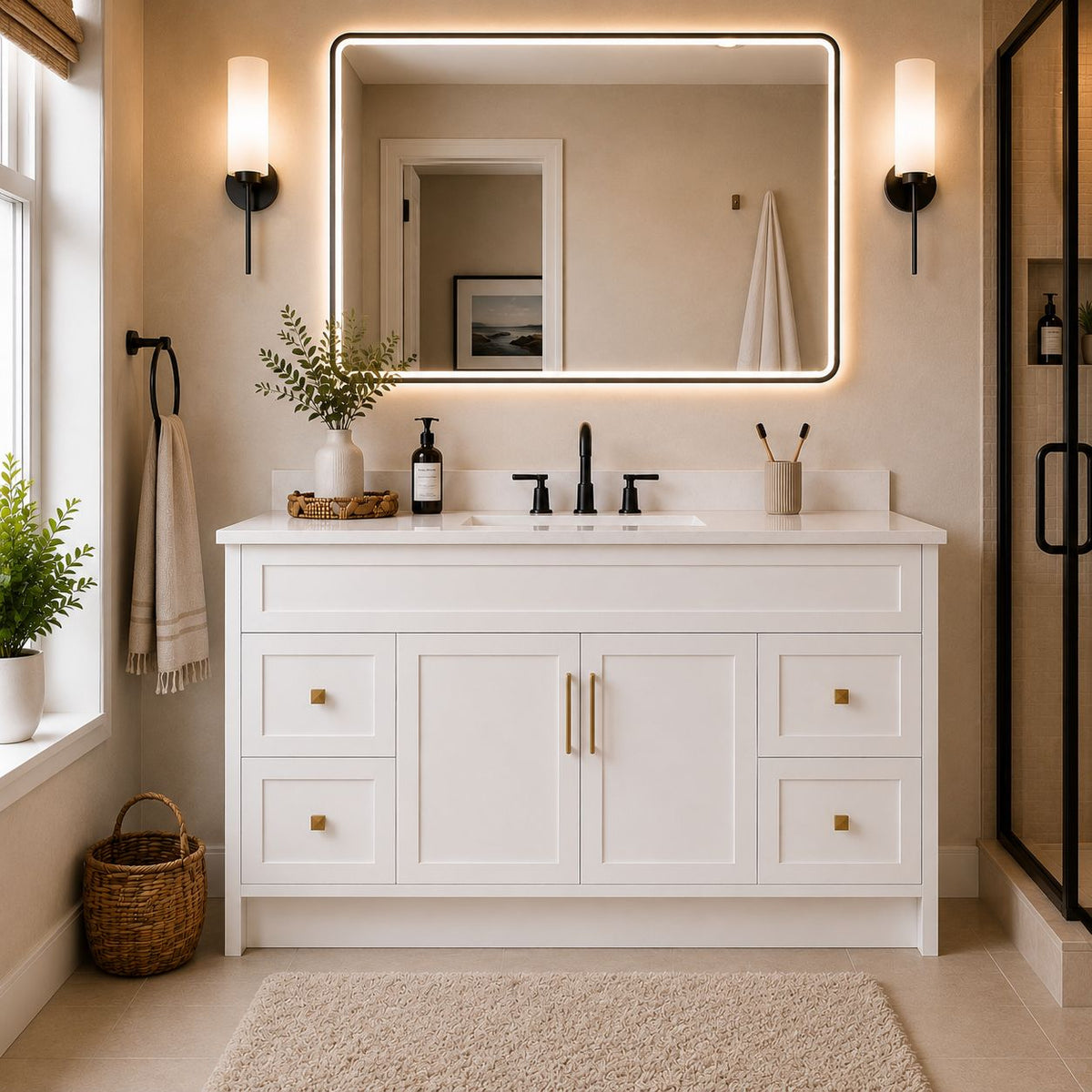 60" SINGLE SINK MDF VANITY - 4 DRAWERS