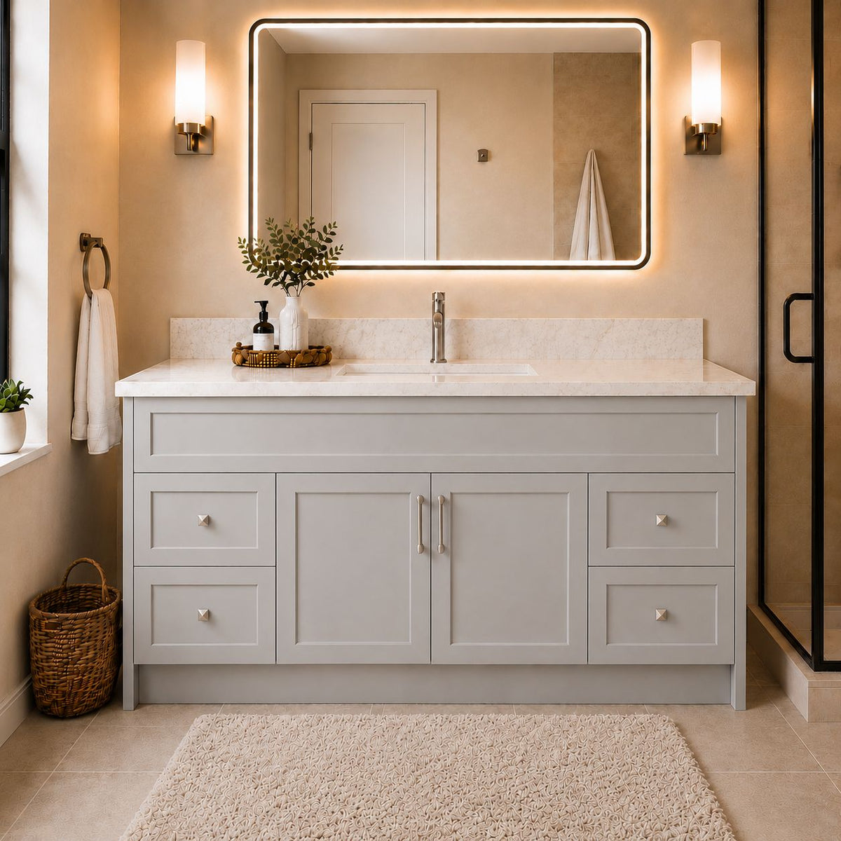 60" SINGLE SINK MDF VANITY - 4 DRAWERS