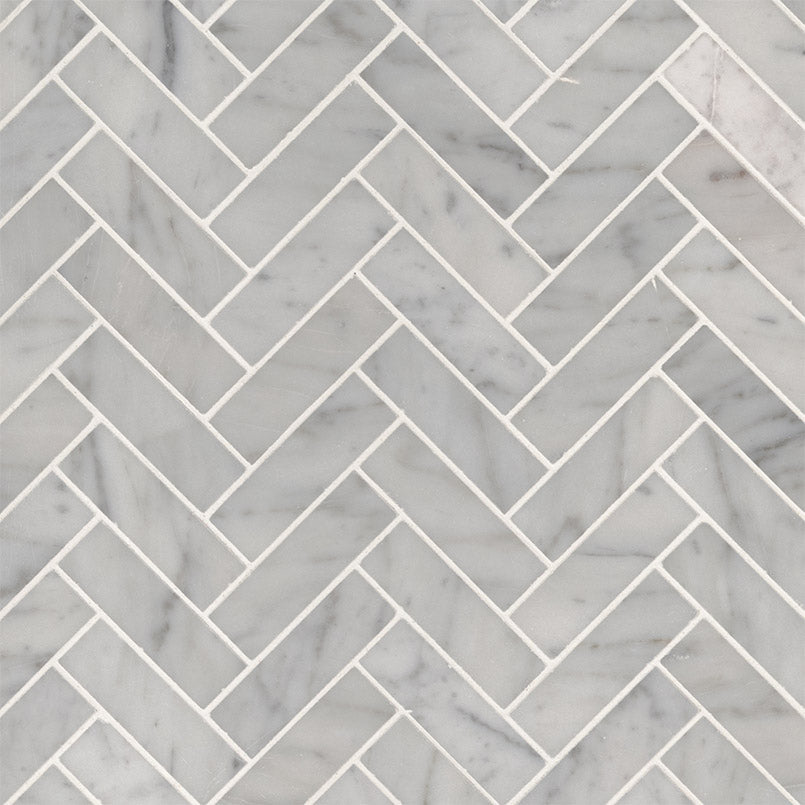 CARRARA WHITE 1x3 HERRINGBONE POLISHED