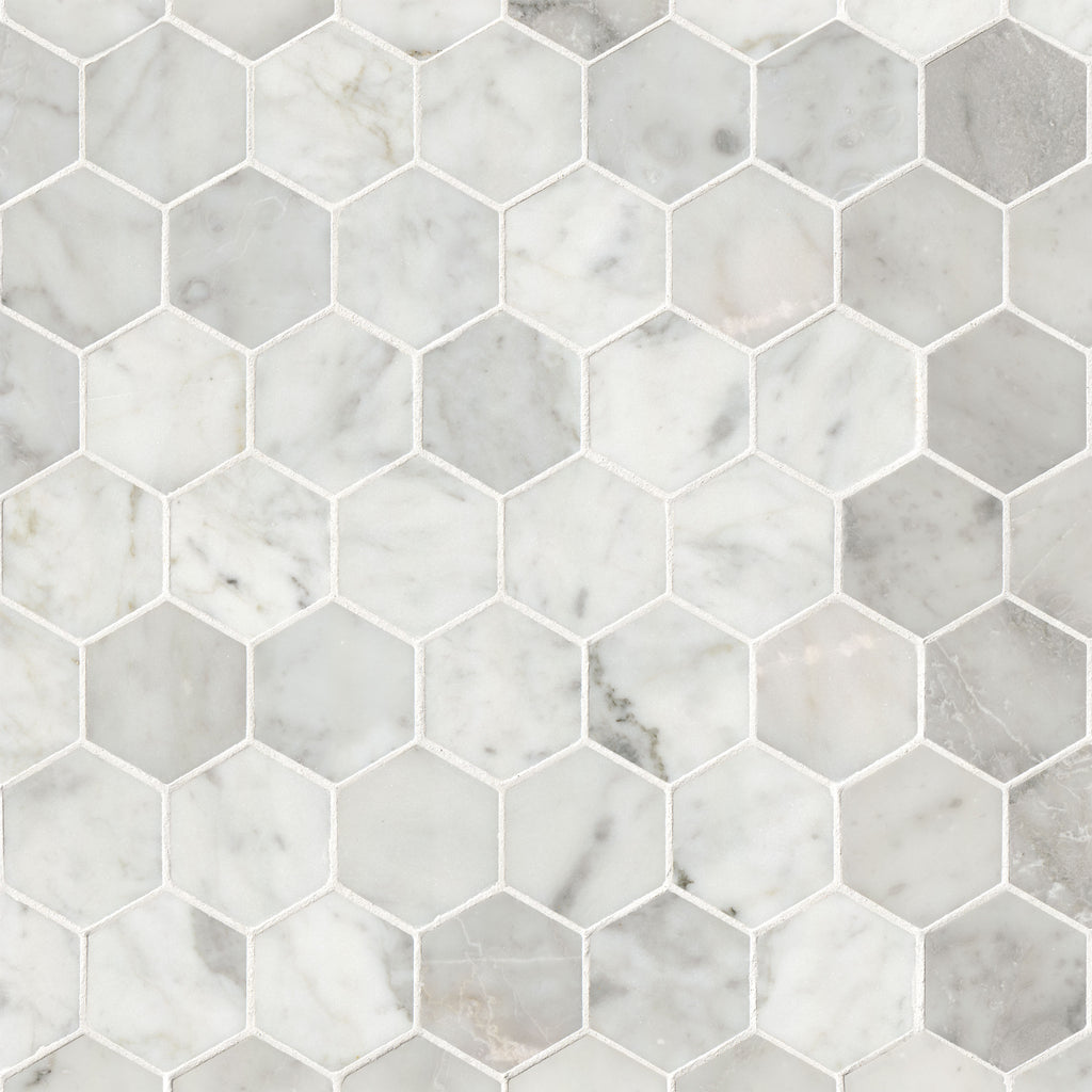 CARRARA WHITE HONED 2" HEXAGON