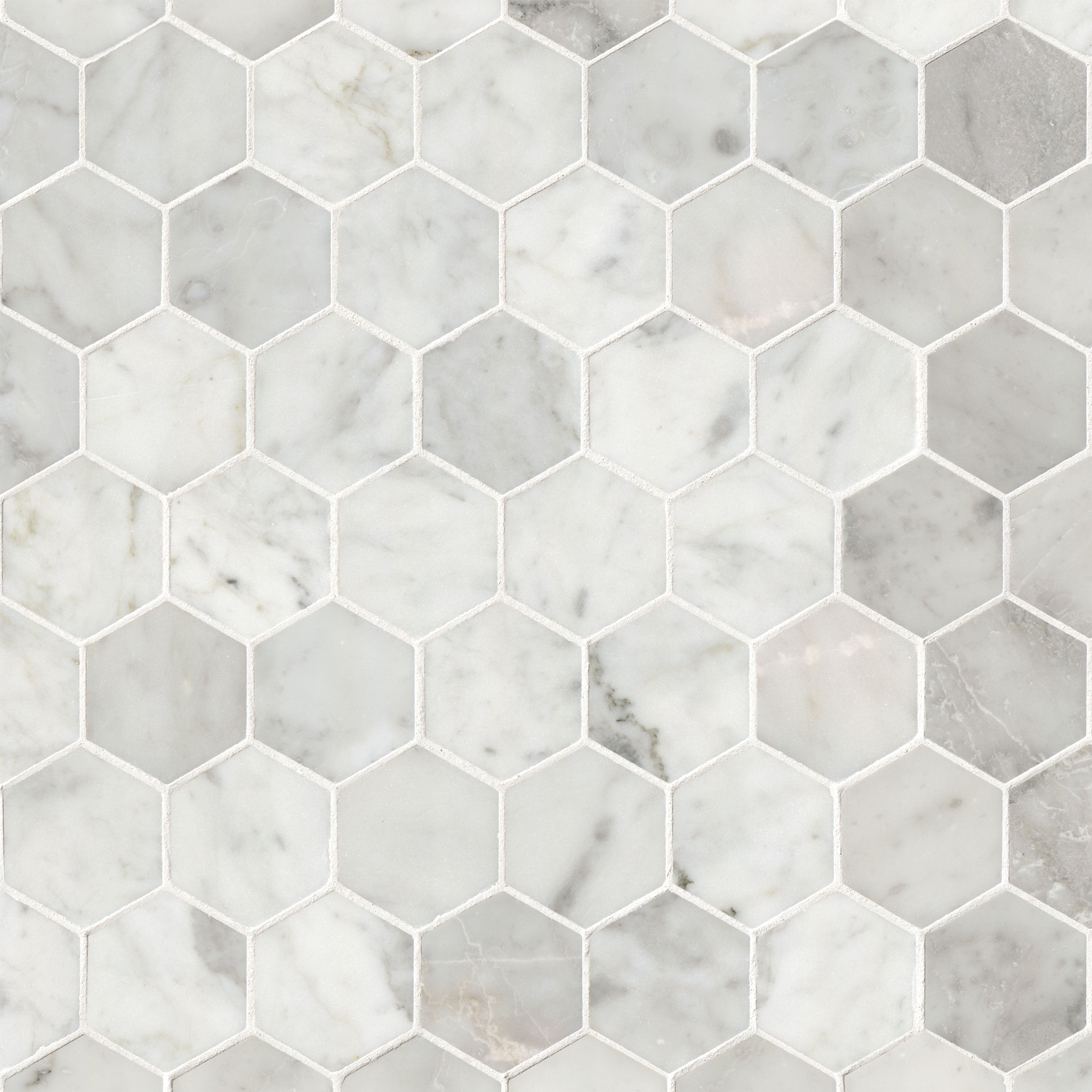 CARRARA WHITE HONED 2" HEXAGON