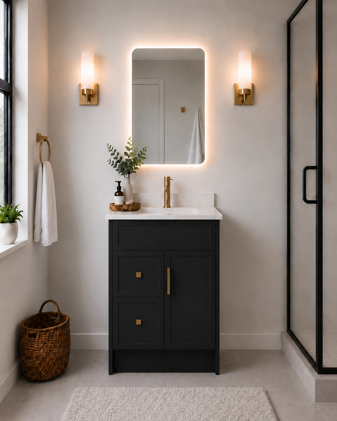 24" SOLID WOOD VANITY WITH DRAWERS - SOLID COLOURS