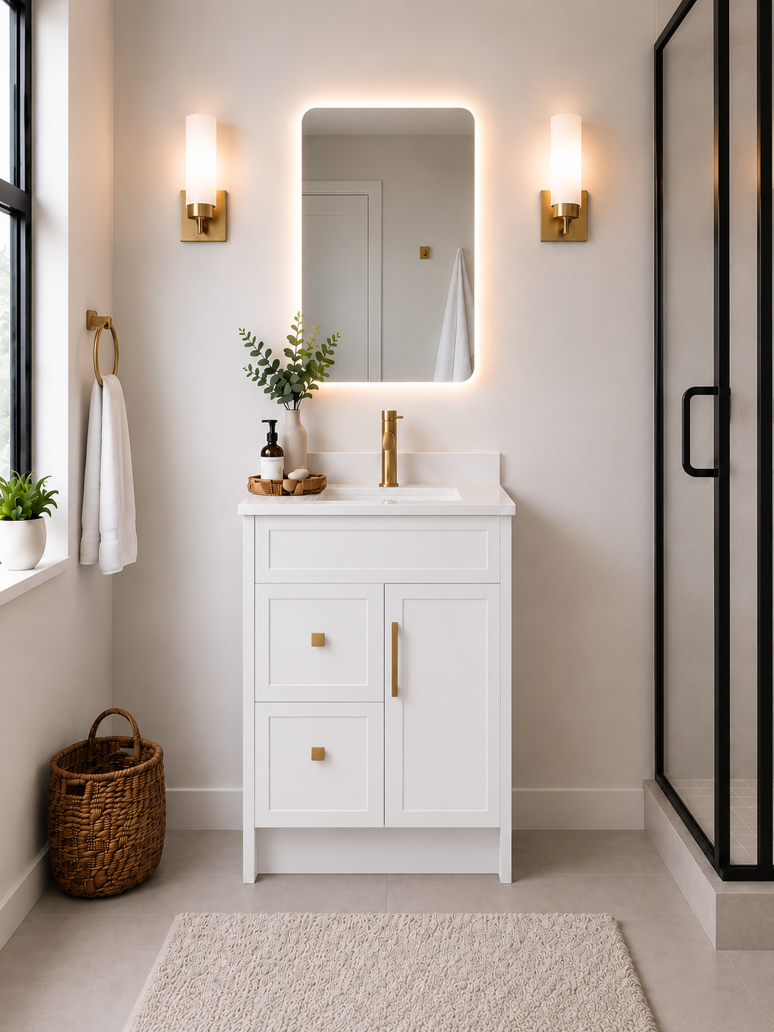 24" SOLID WOOD VANITY WITH DRAWERS - SOLID COLOURS